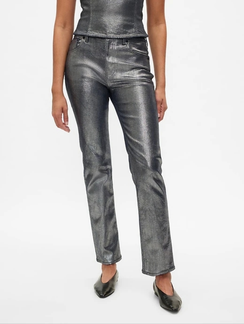 NWT GAP High Rise Metallic '90s Slim Straight Jeans Size 31